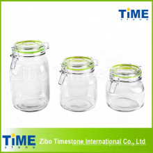 Conjunto de vasilha de vidro redonda 3PCS com tampa de vidro Clip